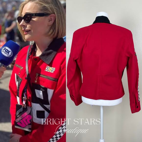 Rare Red Vintage Jacket ASO Chloe Grace Moretz Black White Formula 1 Grand Prix - Picture 2 of 7